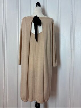 club monaco cross front sweater dress Women's White Midi Striped Sweater Dress